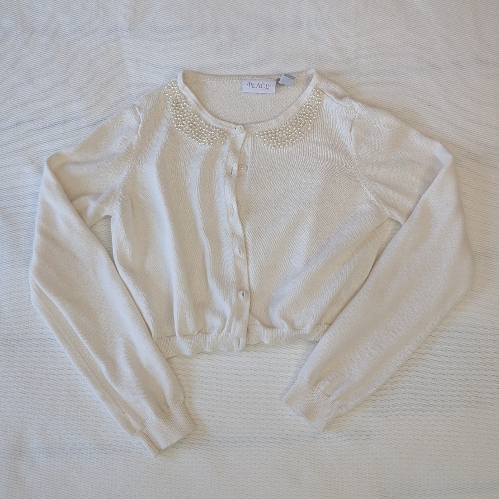 The Children's Place White Cardigan with Pearl Detail
